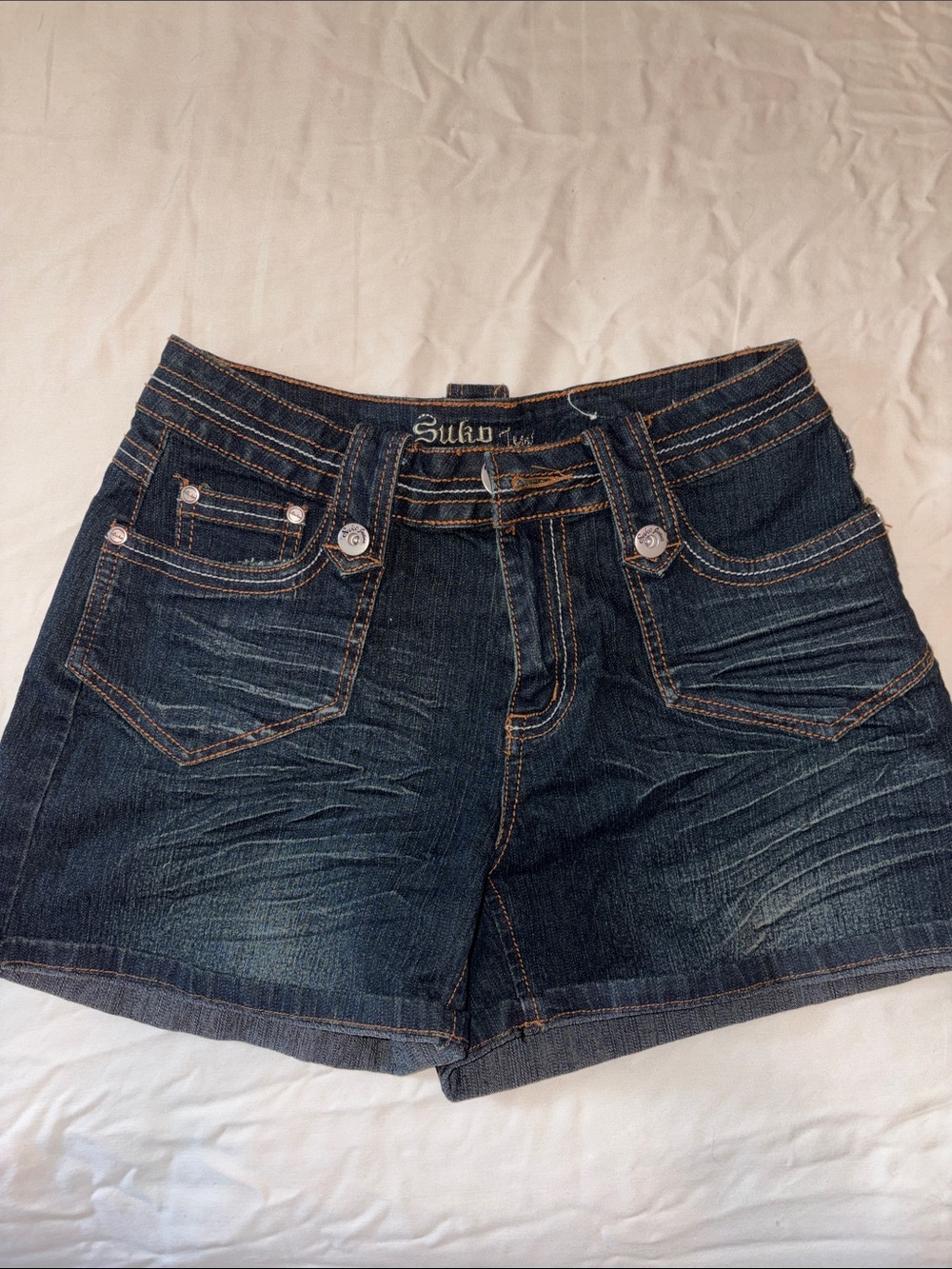 Suki Dark Blue Denim Jean Shorts - Mid Rise Casual Style